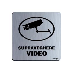 indicator supraveghere video 10x10 cm abs 1.6mm argintiu gravat laser - GS0135